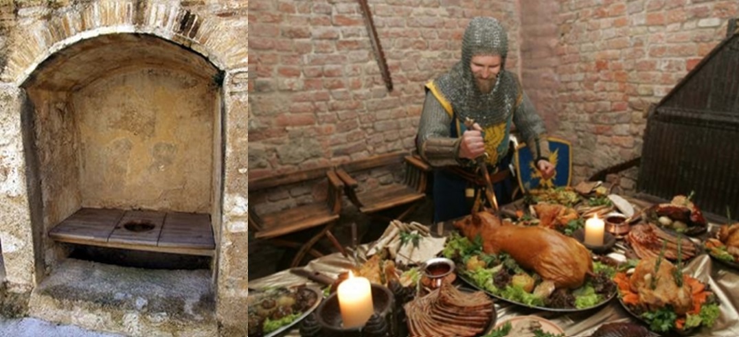 Medieval meal with toilet close by